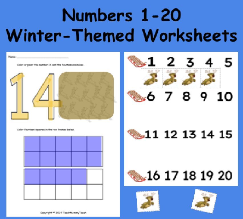 Preview of winter-themed identifying numbers printable